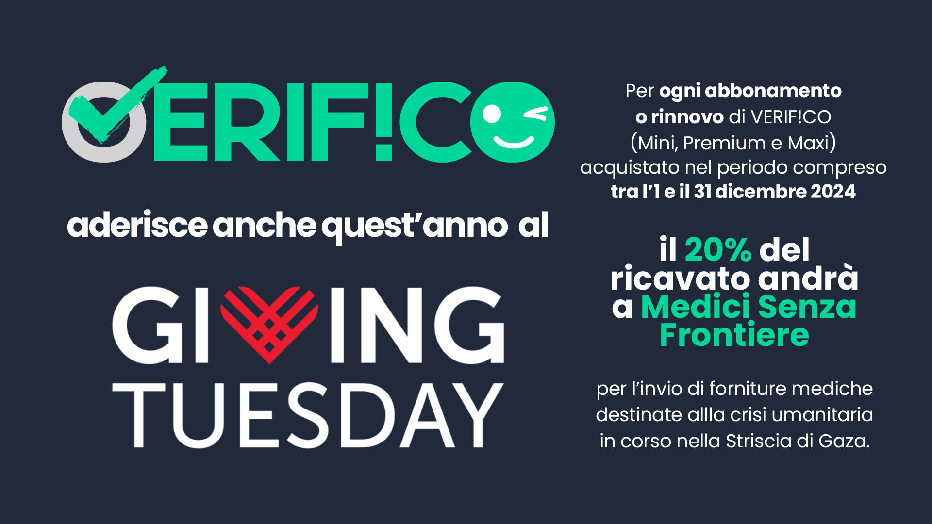 VERIF!CO PER IL GIVINGTUESDAY CON MEDICI SENZA FRONTIERE